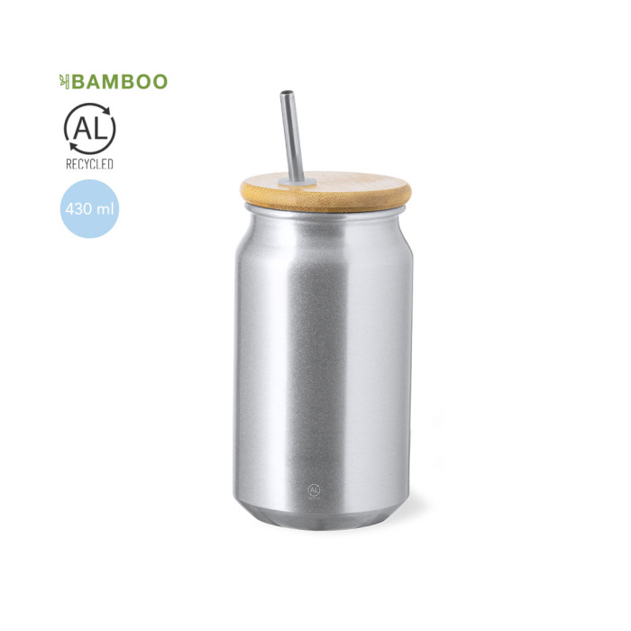 Gobelet avec couvercle en bambou et paille en acier