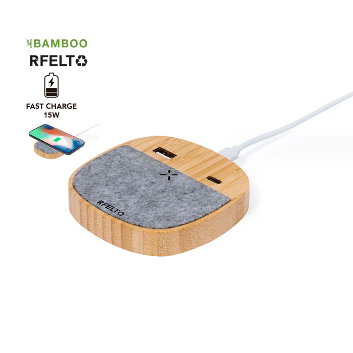 Chargeur  sans fil  rapide en bambou et Rpet - 15W