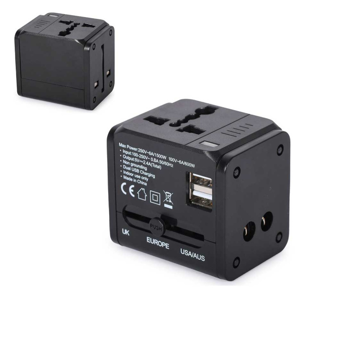 Adaptateur universel pour l'Europe, le Royaume-Uni, les États-Unis et l'Australie.