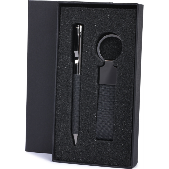 Set stylo et porte-clés en Rpet et métal à personnaliser