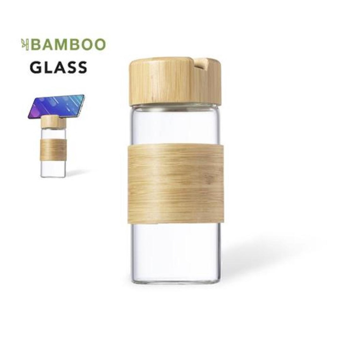 Gourde en verre et bambou avec support smartphone