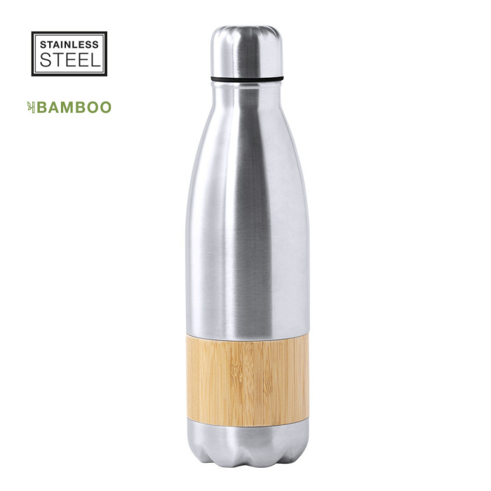 Gourde publicitaire en acier et bambou