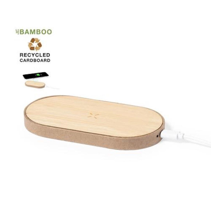 Chargeur sans fil publicitaire 10W en Bambou et carton Recyclé