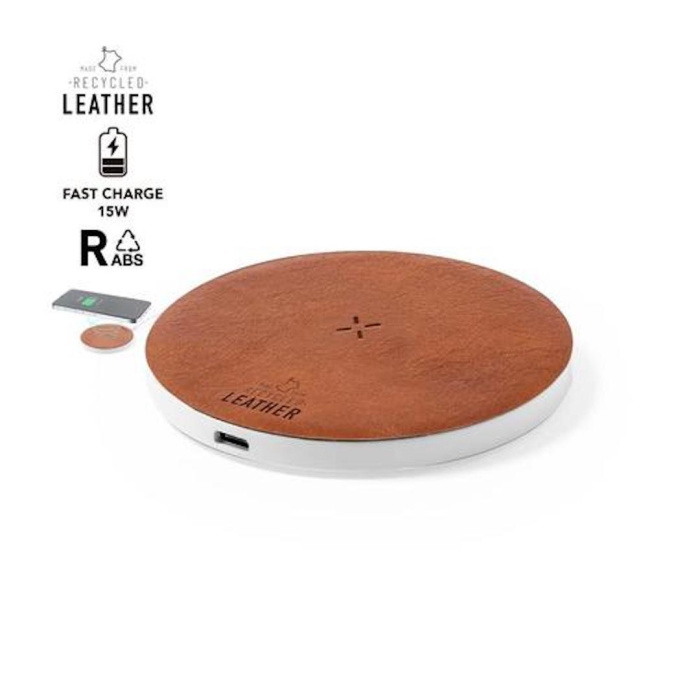 Chargeur sans fil 15W en Cuir Recyclé