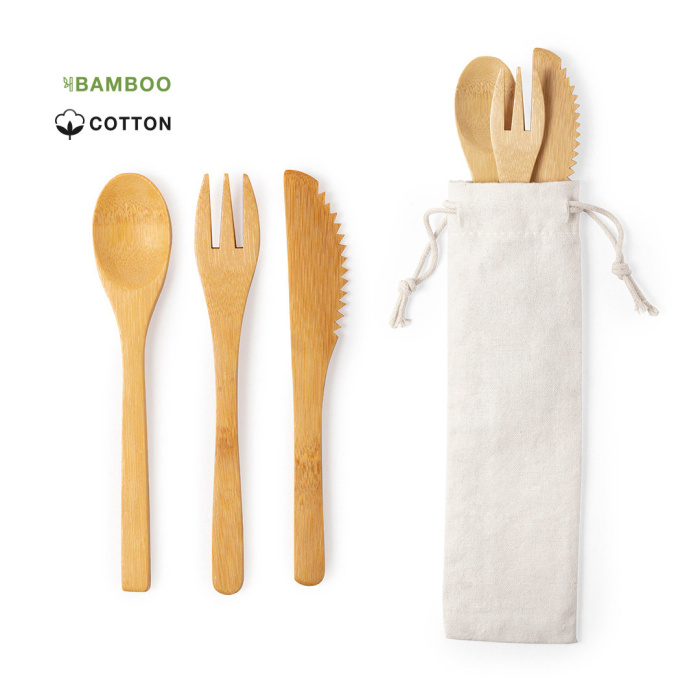 Ensemble couverts de voyage en bambou