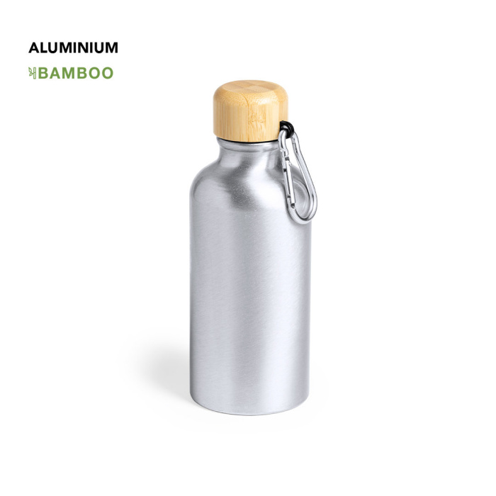 Gourde en aluminium et bambou avec mousqueton publicitaire 400ml