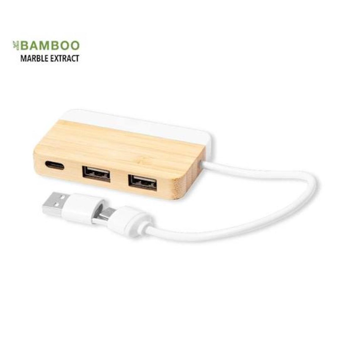 Hub usb personnalisable en Bambou et extrait Marbre