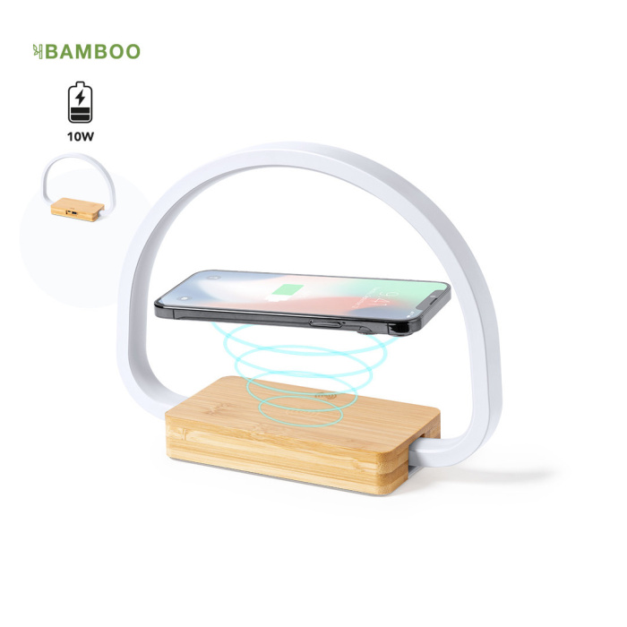 Lampe avec chargeur sans fil intégré en bambou