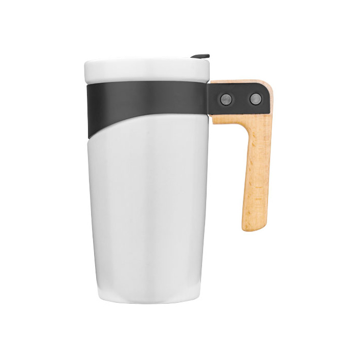 Mug en céramique publicitaire avec anse en bois