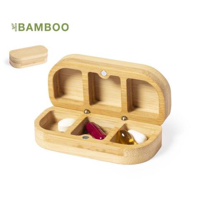 Pilulier publicitaire en bambou