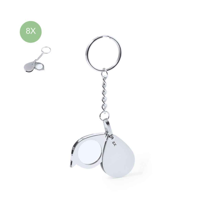 Porte-clé avec loupe de grossissement 8x en métal