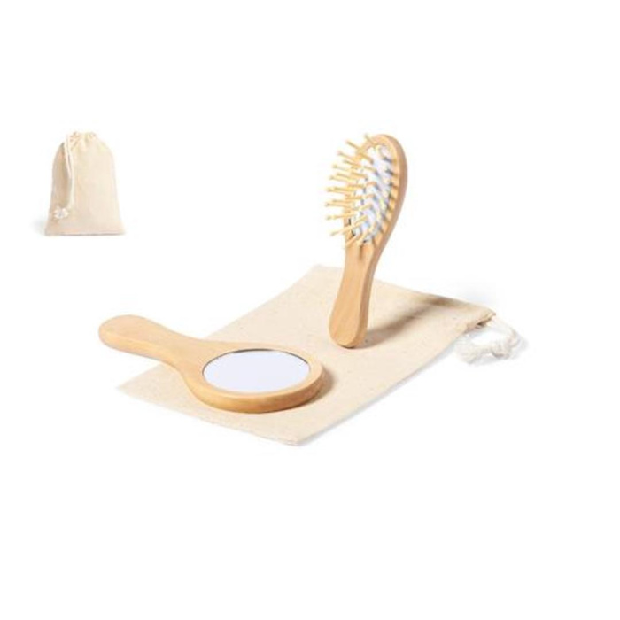 Kit miroir et brosse à cheveux en bois naturel personnalisables