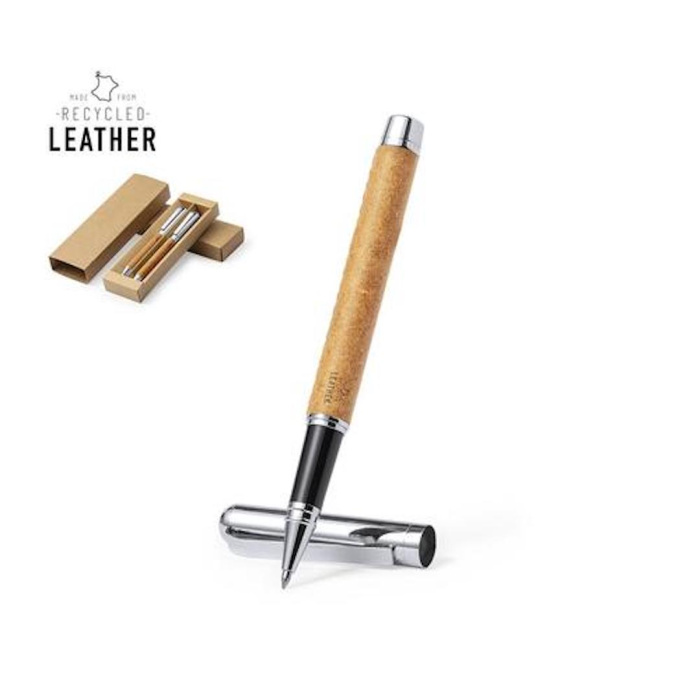 Ensemble de Stylo et Roller personnalisable en cuir recyclé