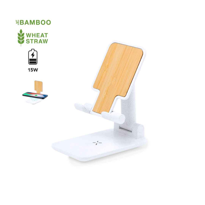 Support de téléphone avec chargeur à induction en bambou et paille de blé
