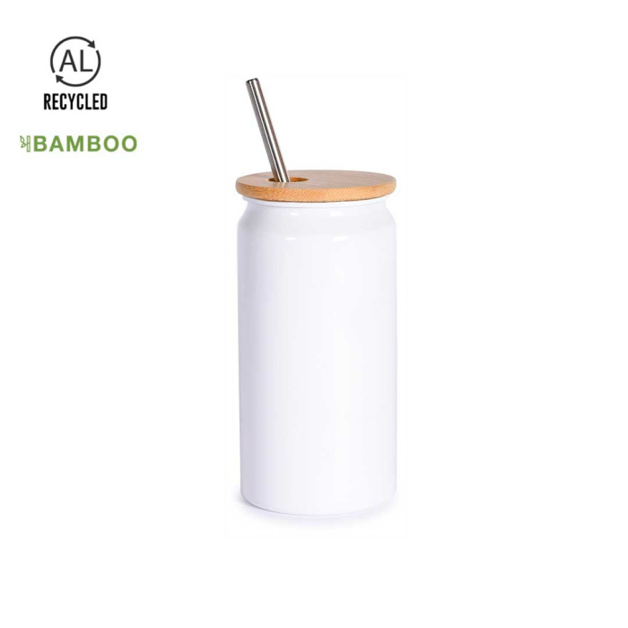 Tasse en aluminium recyclé avec couvercle et paille