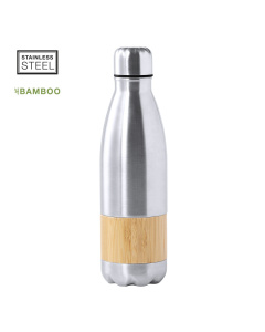 Gourde publicitaire en acier et bambou
