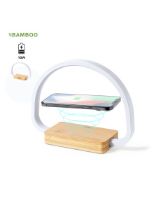 Lampe avec chargeur sans fil intégré en bambou