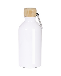 Gourde blanche de 500 ml avec bouchon en bambou et mousqueton