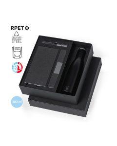 Coffret cadeau avec stylo, Thermos et carnet noir