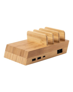 Batterie externe USB en bambou avec chargeur sans fil intégré