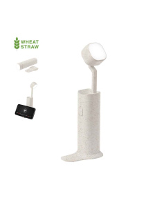 Lampe avec support pour appareil mobile en paille de blé